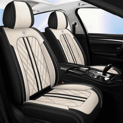 highsam Autositzbezüge Vordersitze Universal, Kunstleder Auto Sitzbezüge Set (Beige-Vorderes Paar) Beige-upgrade Aktualisierung Vorderes Paar