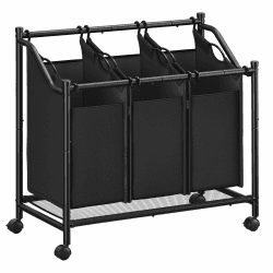 SONGMICS Wäschekorb mit Rollen, Wäschesammler mit 3 abnehmbaren Wäschesäcken, Wäschewagen, für Waschküche Schlafzimmer Badezimmer, 3 x 45 L, tintenschwarz RLS102B01 Tintenschwarz 135 L