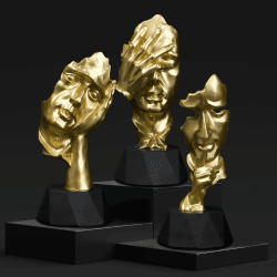Schweigen ist Gold Skulptur und mehr: Deko für Schlafzimmer mit einem eleganten 3er Set Skulpturen, ideal für Bücherregal und Wohnzimmer (Gold)