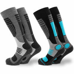 Occulto 2 Paar DAMEN SKISOCKEN mit POLSTERUNG in verschiedenen Farben, THERMO WINTERSOCKEN für SKI und SNOWBOARD 35-38 1 Paar Türkis | 1 Paar Weiß