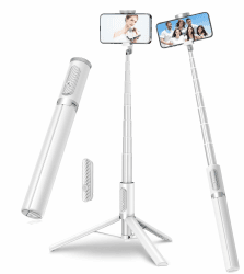 TONEOF 170CM Selfie Stick Stativ, Ausziehbar All-in-1 Handy Stativ aus Aluminium mit Kabelloser Fernbedienung&10 Teleskopstange, Drehbar Handyhalter, Stativ für iPhone/Android-Weiß 170cm Weiß