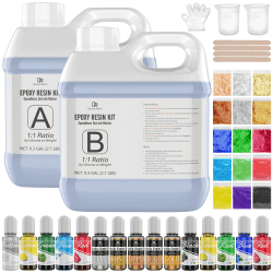 Epoxidharz Set Anfänger - 2.2L / 86.4oz Glasklar Epoxy Resin Gießharz mit Alkohol Tinte, Metallic Ink, Harz Farbe, Mica Powder, Goldfolie, Gusszubehör für DIY Harz Handwerk,Schmuckherstellung