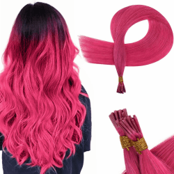 RUNATURE 40cm I Tip Human Hair Extensions Keratin Hot Pink Itips Hair Extensions Human Hair Rosa Stick Tip Hair Extensions Cold Fusion 16 Zoll 20g 25 Strands 40cm ITip#Pink
