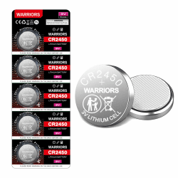 Warriors Knopfzelle 2450 CR2450, 3 V, 3 V, Lithium-Batterien, Kinderwiderstand, Sicherheitspaket, Einzelhandelsverpackung, 5 Stück