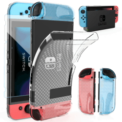 HEYSTOP Hülle Kompatibel mit Nintendo Switch Zubehör mit Displayschutzfolie für Nintendo Switch Dockable Schutzhülle mit 6 Daumenstickkappen für Nintendo Switch Griffe, Kratzfest, Rutschfest, Stoßfest Transparent