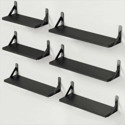 Pipishell 6 Stück Wandregal Holz und Metall, Wandregale zur Aufbewahrung, rustikaler Metalldraht, maximale Belastung 40lbs, für Wohnzimmer, Schlafzimmer, Büro, Badezimmer oder Küche Schwarz