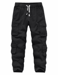 APTRO Herren Cargo Hose Camouflage Freizeithose Elastische Taille Arbeitshose Lange Baumwolle Jogginghose mit 8 Tachen LT23 XXL Lt44 Schwarz