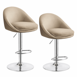 VASAGLE Barhocker, 2er Set, Barstuhl, höhenverstellbar, 360° drehbar, Küchenstuhl, mit Rückenlehne, Sockel, Fußstütze, Stahl, für Theke, Bar, Esszimmer, Kamelbraun-Silbergrau LJB110K01 Kamelbraun + Silbergrau Samt
