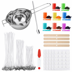 ALLAVA Kerzen Selber Machen Set, Kerzenherstellung Kit, Wachsschmelztopf und 100 Kerzendochte, 8 Kerzenfarbe, 100 Kerzen Aufkleber, 4 Dochthalter, Candle Making Kit für Erwachsene und Kinder, 480ml