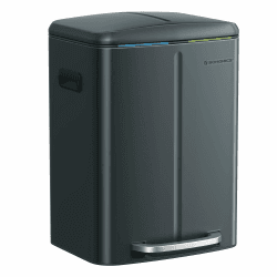SONGMICS Mülleimer Küche, 2 x 20 L, Mülltrennsystem 2 Fächer, Abfalleimer Metall, Treteimer, Inneneimer aus Kunststoff, Softclose-Deckel, mit Griffen, geruchsdicht, grüngrau LTB40G02