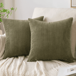EMEMA Kissenbezug Kordsamt Zierkissenbezug Dekokissen Sofakissen 50x50 cm Kord Kissenhülle Dekorative Weiche Zierkissenbezüge Kissen für Sofa Sessel Zuhause Schlafzimmer Olivgrün 50 x 50 cm, 2 Stück Olivgrün