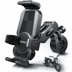 JOYROOM Handyhalterung Motorrad mit Vibrationsdämpfer, Handyhalterung Fahrrad aus Aluminiumlegierung für Harley Motorrad/Fahrrad, Montage am Lenker/Rückspiegel, Kompatibel mit Allen Handys Schwarz