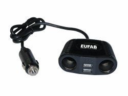 Eufab 16549 Doppelsteckdose 12 V mit Kabel und USB-Anschluss