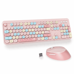SOLIDEE kabellose Tastatur- und Maus-Kombination,Retro-Schreibmaschinen-Tastatur,2.4GHz runde Tastenkappe Tastatur mit Ziffernblock,104 Tasten ergonomische Tastatur(Amerikanisch QWERTY)(Mixed Pink) Mixed Color Pink/Amerikanisch(QWERTY)