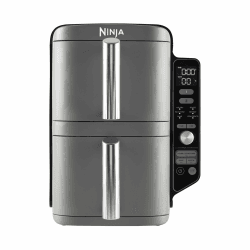 Ninja Double Stack XL Air Fryer Heißluftfritteuse, 9,5L Airfryer, Doppelkorb-Heißluftfritteuse mit 4 Kochstufen, 2 Körben, 2 Rosten, platzsparendes Design, 6 Kochfunktionen, 8 Portionen, Grau SL400EU Gestapelte Doppelschublade 9.5L Grau