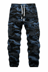 APTRO Herren Cargo Hose Camouflage Freizeithose Elastische Taille Arbeitshose Lange Baumwolle Jogginghose mit 8 Tachen LT23 M Lt45 Blau Camouflage