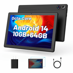 Android 14 Tablet, 10.1 Zoll Tablets mit 1280.800 IPS HD Touchscreen, Octa-Core Prozessor, 10GB RAM und 64GB ROM (Expand to 1TB), 5G/2.4G WiFi, BT 5.0, Dual 5MP+8MP Camera, 2024 Upgraded Version Schwarz