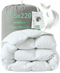Welldora Komfort Bettdecke 155x220 | 1535g extraweiche Federn & Daunen | Fachärztlich geprüft, Oeko-Tex, Allergiker | RDS Zertifiziert für Tierwohl | Ganzjahres Federbett Daunendecke 155x220 Bauschige Ganzjahresdecke 155 x 220 cm