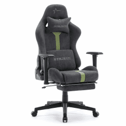 STARUZI Gaming Stuhl aus Wildlederimitat Stoff, Ergonomischer PC Stuhl, Gamer Stuhl mit Fußstütze, Atmungsaktiver Game Drehsessel mit Verstellbare Armlehne, Grau-Grün