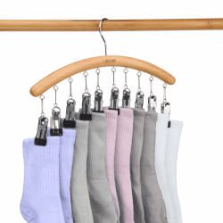 LMSAWK Sockentrockner aus Holz, Sockenbügel Mit Clips, Sockenhalter Wäscheständer 360 Degree Rotation, für Socken, Babykleidung, 10 Clips, Holzfarbe 1 Stücke Holzfarbe