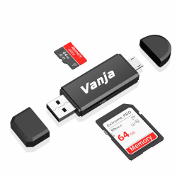 Vanja SD Kartenleser, USB Card Reader Micro SD Adapter, Kartenlesegerät für SD/SDXC/SDHC/TF/UHS-I Karten, Speicherkartenleser Lesegerät Kompatibel mit Laptop und Handy USB 2.0/Micro USB