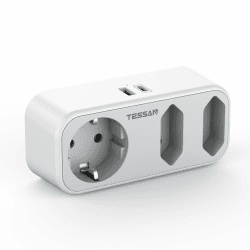 TESSAN Doppelstecker mit USB C, 5 in 1 Steckdosenadapter, Mehrfachstecker mit 1 USB C und 1 USB A, 3600W Steckdosenverteiler mit USB C, 3fach Steckdose USB für Phone und Haushaltsgeräte, Grau 3 Fach mit USB C Grau