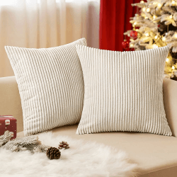 EMEMA Kissenbezug Kordsamt Weihnachtstag Zierkissenbezug Dekokissen Sofakissen 40x40 cm Kord Kissenhülle Dekorative Weiche Zierkissenbezüge Kissen für Sofa Sessel Zuhause Schlafzimmer Beige 40 x 40 cm, 2 Stück Beige