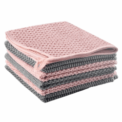 6 Stück Mikrofaser Reinigungstücher -30x40cm- Superweiche Putzlappen Premium Spültücher Maiskern Geschirrtücher Stark saugfähige, Allzweck Putztücher Grau & Rosa für Auto/Küche/Glas (Kordelzug Stil)