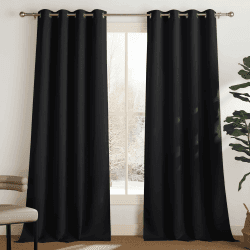 PONY DANCE Schlafzimmer Gardinen Schwarz Blickdicht Thermo Vorhang gegen Kälte 2er Set H 280 x B 140 cm Extra Lange Gardinen und Vorhänge mit Ösen Blackout Thermal Curtains for Living Room H280 x B140 cm (2er Pack) Schwarz