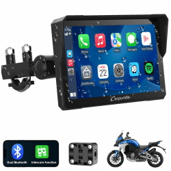 Carpuride W702 Pro Motorrad Carplay Bildschirm mit Gegensprechfunktion, Kabellos CarPlay und Android Auto, Tragbarem Wasserdichtem 7 Zoll Touchscreen, Verbessertem Dual Bluetooth, Navigation, Kompass.