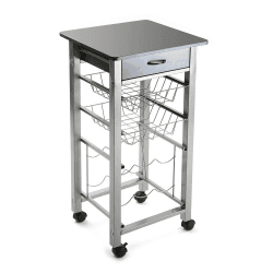 Versa Leicester Küchenwagen mit Rädern, Schubladen und Flaschenregal, Gemüsehändler, Küchenablage, Maßnahmen (H x L x B) 82 x 40 x 40 cm, Holz und Metall, Farbe: Grau Grau 40 x 40