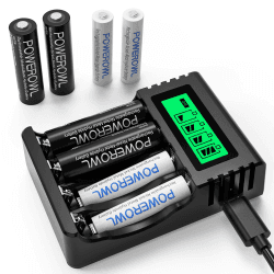 POWEROWL Akku Ladegerät mit 4 AA Akkus 2800mAh + 4 AAA Akkus 1000mAh - Akkuladegerät für NI-MH/NI-Cd Wiederaufladbare AA AAA Batterien Schnellladegerät mit 8 Stück Akkus 4AA 4AAA + Ladegerät