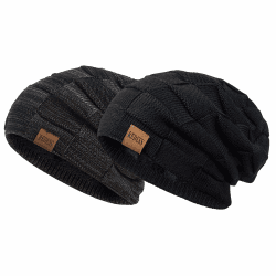 REDESS Beanie Mütze für Herren und Damen Winter Warme Mützen Stricken Slouchy Thick Skull Cap Einheitsgröße Pureblack+Black