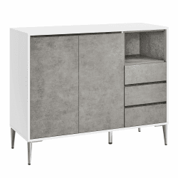 VASAGLE Aufbewahrungsschrank, Sideboard, Küchenschrank mit Türen, höhenverstellbare Ablagen, 3 Schubladen, offenes Fach, modern, 40 x 103,5 x 85 cm für Wohnzimmer Küche, betongrau BBK273G22