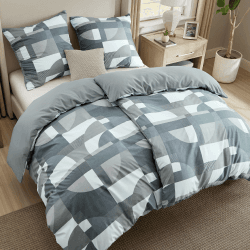 BEDSURE Bettwäsche 135x200 4teilig Bettbezug - Bettwäsche-Sets 135 x 200 cm 2er Set mit 2 Kissenbezüge 80x80cm, Bettwäsche Set Grau Geometrie Muster mit Reißverschluss Weich und Bügelfrei Geometrie grau 135 x 200 cm 4 teilig