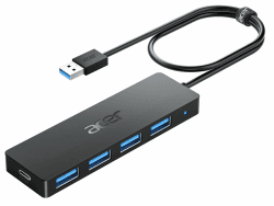 acer USB 3.0 HUB mit USB-C-Ladeanschluss, Ultra Slim Multiport Hub 4 Port USB 3.0 Adapter für PC, Laptop, Tastatur, Maus, HDD, MacBook Pro/Air, iMac, Surface Pro, macOS, Windows, Linux usw. - 60cm 2ft/60cm USB-A 3.0