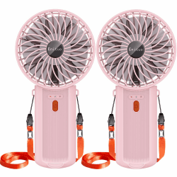Enituo 2er-Pack Handventilator Tragbarer, USB Wiederaufladbar Mini Ventilator, 180° Faltbarer Tischventilator mit 4 Windgeschwindigkeiten, 6-15 Std. Laufzeit Ventilator Ideal für Reisen, Büro (Rosa) Rosa 2 Stück