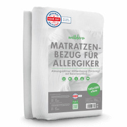 Welldora ǀ Premium Milbenbezug Matratzen 160x200x8 Topper ǀ Fachärztlich getesteter Allergiker Matratzenschoner ǀ Anti Milben Encasing mit Reissverschluss ǀ Allergiker Bettwäsche 160 x 200 x 8 cm