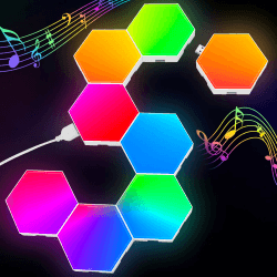 Hexagon RGB LED Panel - LED Sechseck Gaming Wandleuchte Smart LED Panel Lichter Musik Sync Licht Panels Modular Lampe Gaming Geschenke für Gamer Room Deko (8 Pack) Hexagon 8PCS