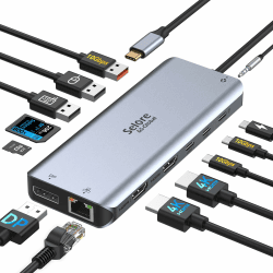 USB C Docking Station 2 Monitor Dockingstation Dual HDMI 4k DP Triple Display Hub 10G, 13 in 1 Laptop Docking Station 2X 4K HDMI,Displayport,USB3.1,RJ45,100W PD,Kartenleser,Audio/Mic,Dock für Dell HP 2 HDMI + DP +USB3.1 Gray