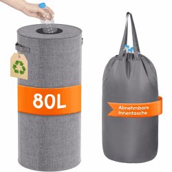 Lifewit 80L Kreis Pfandflaschen Sammelbehälter mit Deckel, Großer Pfandflaschen behälter für die Leergutaufbewahrung, Flaschensammler mit Loch Küchenaufbewahrungsraum Flaschentasche, Grau Grau 80L