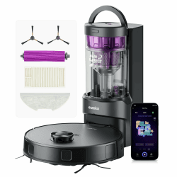 EUREKA E20 Plus Saug- & Wischroboter + beutelloser Multi-Zyklon Absaugstation (Duo-KI-3D-Hindernisvermeidung & Night Vison, 8000Pa, bis zu 300m2, Anti-Haarverhedderung, App- & Sprachsteuerung) schwarz E20 Plus Schwarz