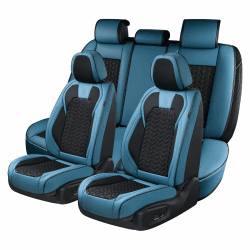 Coverado Sitzbezüge Auto Leder Komplettset, Wasserdichtes Autositzbezüge für 5-Sitze mit geprägten Körnern, Universell Sitzbezug Auto Sitzschoner Kompatibel für Limousinen SUV Pickup LKW,Blau