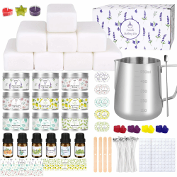 LDUMODUW Kerzen Selber Machen Set, DIY Kerzenherstellung Kit für Erwachsene Anfängers, Duftkerze Geschenke Set mit 480G Bienenwachs, 9 Kerzendosen, 6 Duftöl, 8 Kerzenfarbe, Dochten, Dochthalter Weib