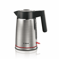 Bosch kabelloser Wasserkocher MyMoment TWK6M480, Abschaltautomatik, Überhitzungsschutz, Tassenanzeige, Dampfstopp-Automatik, Trockengehschutz, entnehmbarer Kalkfilter, 1,7 L, 2400 W, Edelstahl Wasseranzeige beidseitig Edelstahl