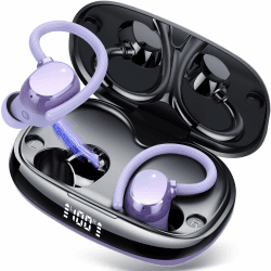 Tukio Bluetooth Kopfhörer Sport, Kabellos Bluetooth 5.3, 80Std Spielzeit mit Tiefer Bass, In Ear Kopfhörer mit 4 ENC Lärmreduzierung Mic, IP7 Wasserdicht Ohrhörer mit Ohrhaken, Helllila
