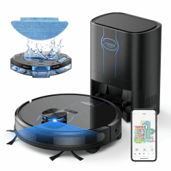 Laresar Clean Saugroboter mit Wischfunktion, Saugroboter mit Absaugstation L6 Nex, LiDAR Navigation, 3L Staubsauger bis zu 180Min, 3-in-1 Kehren, Wischen und Staubsaugen, Ideal für Tierhaare Schwarz