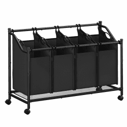 SONGMICS Wäschekorb mit Rollen, Wäschesammler mit 4 abnehmbaren Wäschesäcken, Wäschewagen, für Waschküche Schlafzimmer Badezimmer, 4 x 45 L, tintenschwarz RLS103B01 Tintenschwarz 180 L
