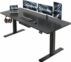 Devoko Höhenverstellbarer Schreibtisch 160 x 70 cm mit Kabelwanne, Elektrisch Höhenverstellbarer Stabiler Stehpult, Computertisch 2-Funktions-Memory, Ergonomischer Steh-Sitz Tisch (Schwarz) 160 x 70 cm Schwarz