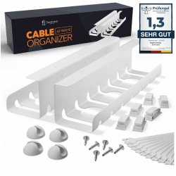 Kabelkanal Schreibtisch (2er-Set)- Kabelmanagement aus weißem Stahl - Kabelkanal Schreibtisch für Ordnung am Arbeitsplatz - Schnelle und einfache Montage 5kg Max 2er-Set Weiß
